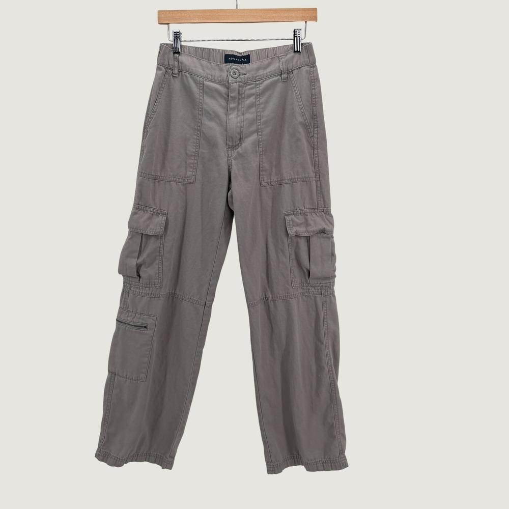 Aeropostale Utility Cargo Pants Womens Small R Taupe Grey Cotton 90s Utility